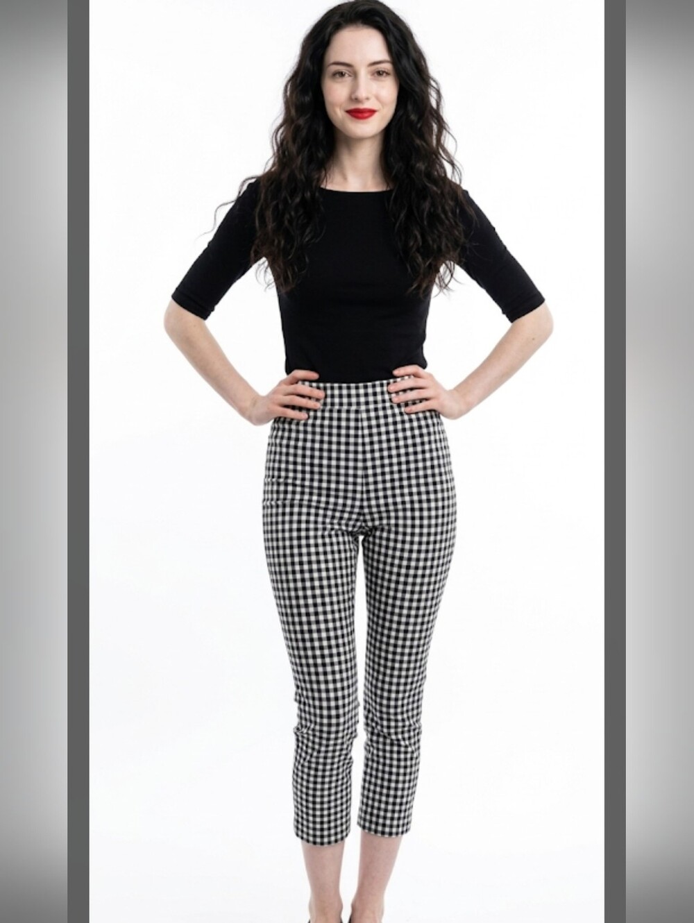 Gingham Pedal Pusher Capri Black And White High Waist